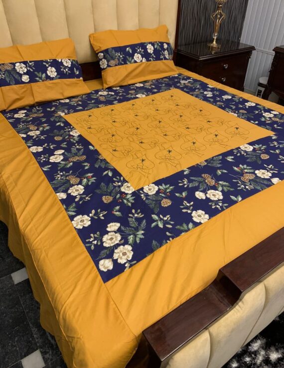 Center Patch Work Embroidered Bedsheet