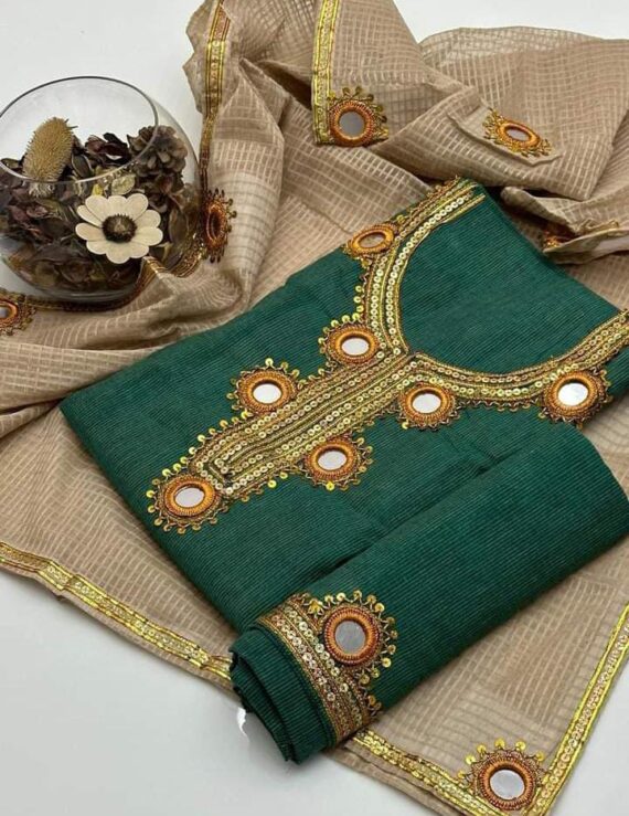 khadi dress in green colour