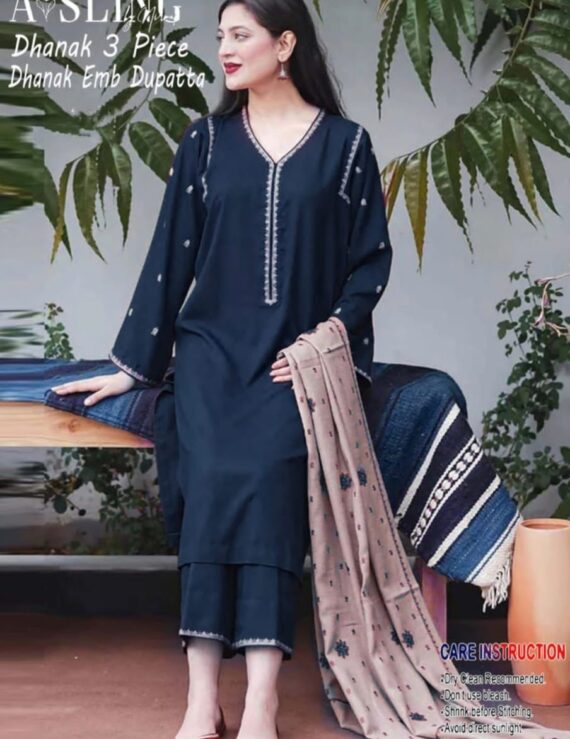 dhanak embroidered 3 piece suit