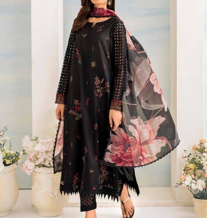 Lawn Embroidered 3PC Suit with Silk Dupatta | Shop Now